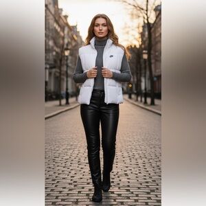 Nike White Quilted Puffer Vest with Stand Collar